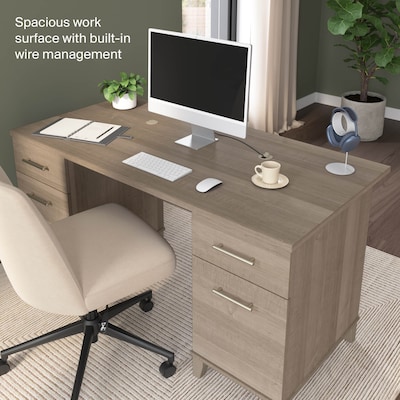 Bush Home Somerset 60"W Office Computer Desk with Drawers, Ash Gray (WC81628K)