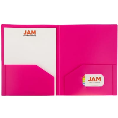 JAM Paper Heavy Duty 2-Pocket Plastic Presentation Folders, Assorted Fashion Colors, 6/Pack (383HFASSRT)