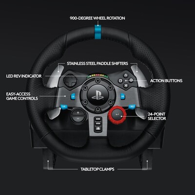 Logitech G G29 Driving Force 941-000110 Gaming Steering Wheel for PS3 & PS4, Cable, Black