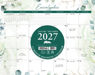 2027 Willow Creek Eucalyptus 14.25 x 11.25 Monthly Wall Calendar, Assorted Colors (64825)