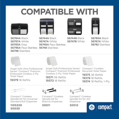 Compact Recycled Coreless Toilet Paper, 2-Ply, White, 1500 Sheets/Roll, 18 Rolls/Carton (19378)