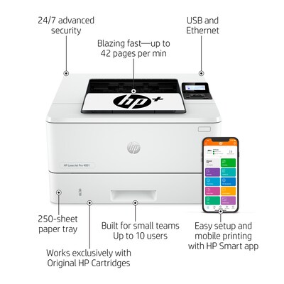 HP LaserJet Pro 4001ne Black & White Printer with Bonus 3 Months Instant Ink (2Z599E#BGJ)