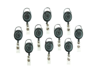 Staples Carabiner Name Tag Reel Clips, Smoke, Retractable Cord, Metal Carabiner Clip for Secure ID Badge Access, 10/Pack
