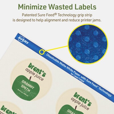 Avery Dissolvable Circle Multipurpose Labels, 2.75" Dia., Off-white, 150/Pack (94512)