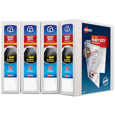 Avery Heavy Duty 2 3-Ring View Binder, Slant Ring, White, 4/Pack (79790)