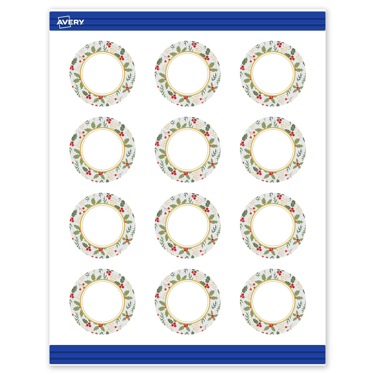 Avery Gold-Blue Border Berries Matte Blank Card, White, 120/Pack (S00-FEF)