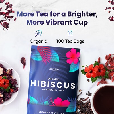Cederberg Tea Company Organic Hibiscus Herbal Tea, Caffeine Free, 100 Tea Bags/Pack (CT-HIBI)