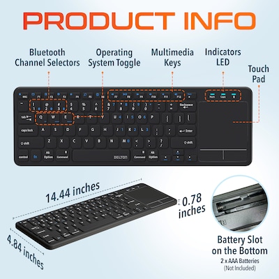 Delton N60 Portable Bluetooth Keyboard with Touchpad, Black (DKMIN60-WB)
