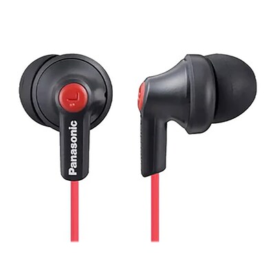 Panasonic ErgoFit Earbuds with Microphone & Neodymium Drivers, Matte Black/Red (RP-TCM125)