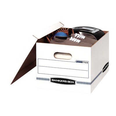 Bankers Box Stor/File 60% Recycled Corrugated File Box Lift Off Lid, Letter/Legal Size, White/Blue, 6/Pack (57036-04)