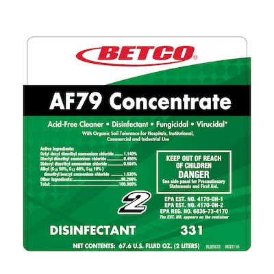 Betco AF79 Concentrate Disinfectant, Ocean Breeze Scent, 67.6 oz., 2/Carton (331B200)