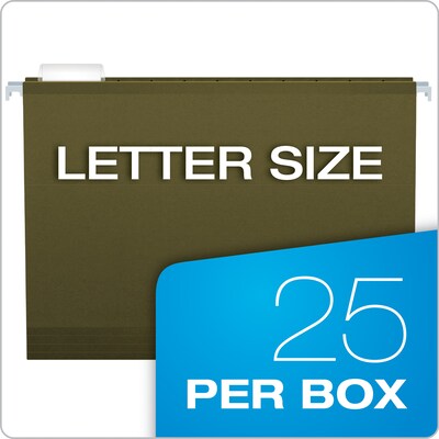 Pendaflex Reinforced Hanging File Folders, 1/5-Cut Tab, Letter Size, Standard Green, 25/Box (PFX 4152 1/5 GREEN)