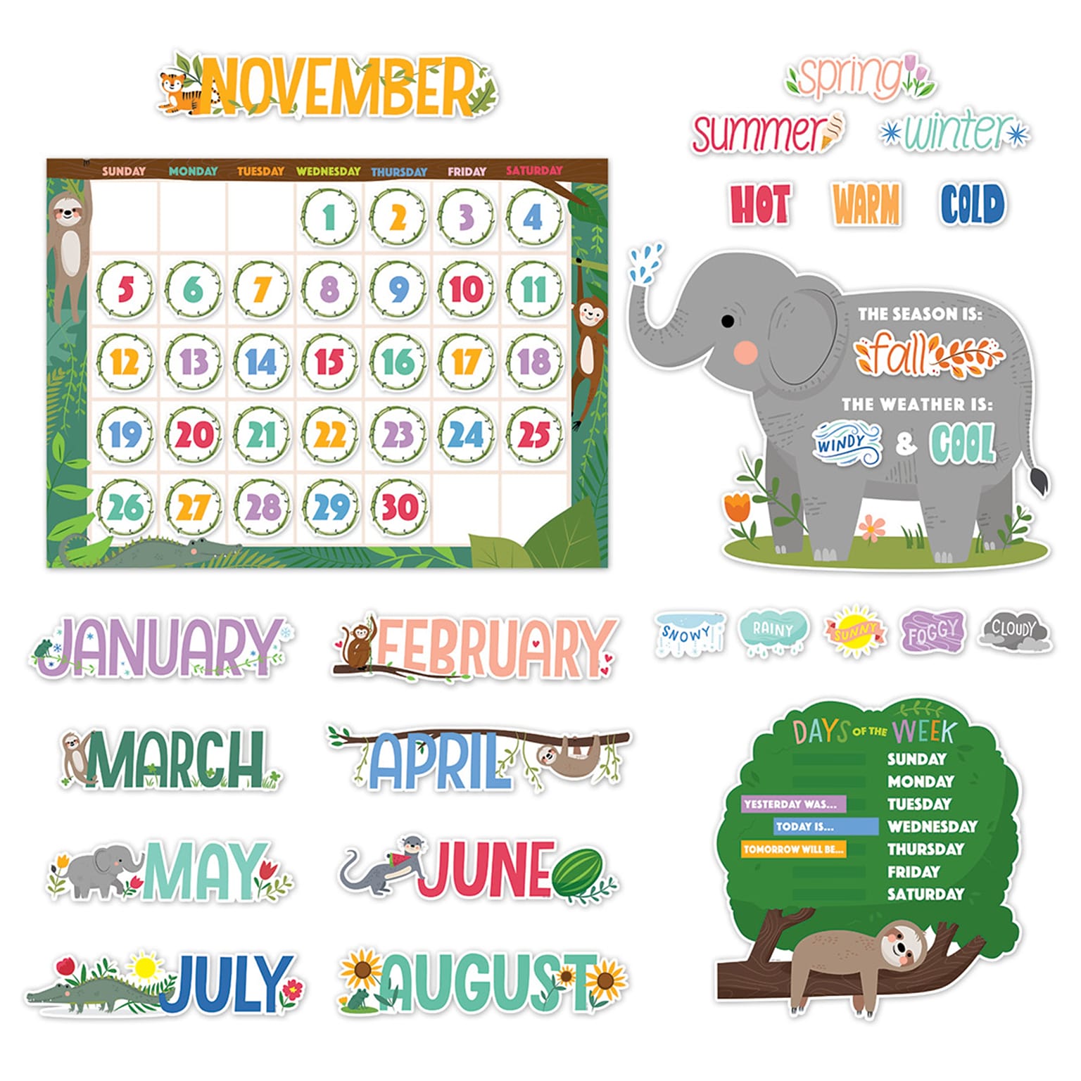 Creative Teaching Press Jungle Friends Calendar Set Bulletin Board, 67 Pieces/Set (CTP10919)