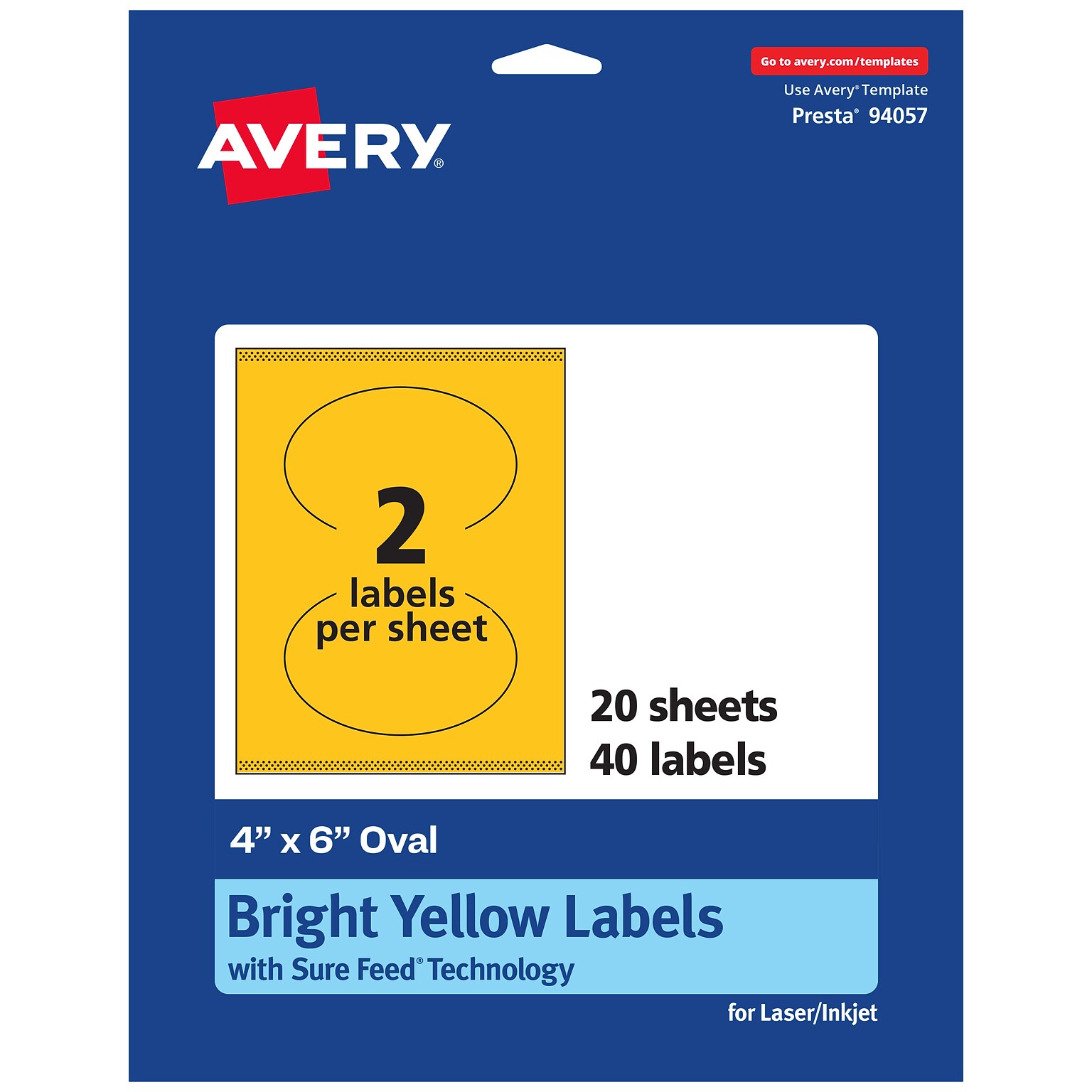 Avery Oval Laser/Inkjet Multipurpose Labels, 4 x 6, Bright Yellow (40/Pack)