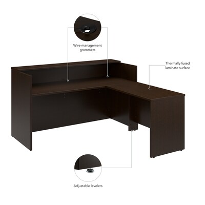 Bush Business Furniture Arrive 72"W L Shaped Reception Desk with Shelf, Mocha Cherry (ARV006MR)