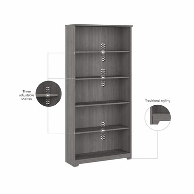 Bush Furniture Cabot Tall 66"H 5-Shelf Bookcase with Adjustable Shelves, Modern Gray (WC31366)