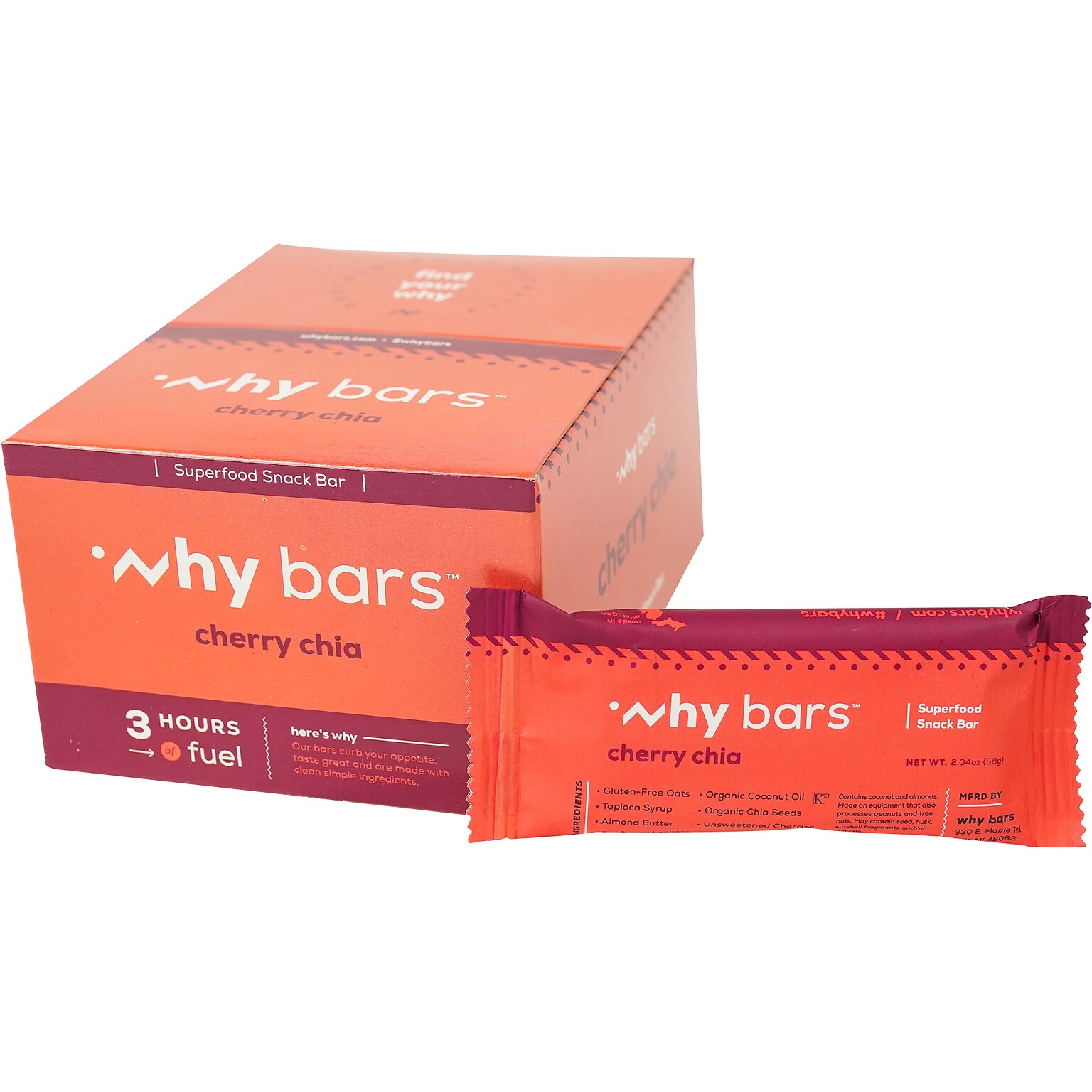 Why Bars Gluten-Free Cherry Chia Superfood Energy Bar, 2.04 oz., 12 Bars/Box (WB4)