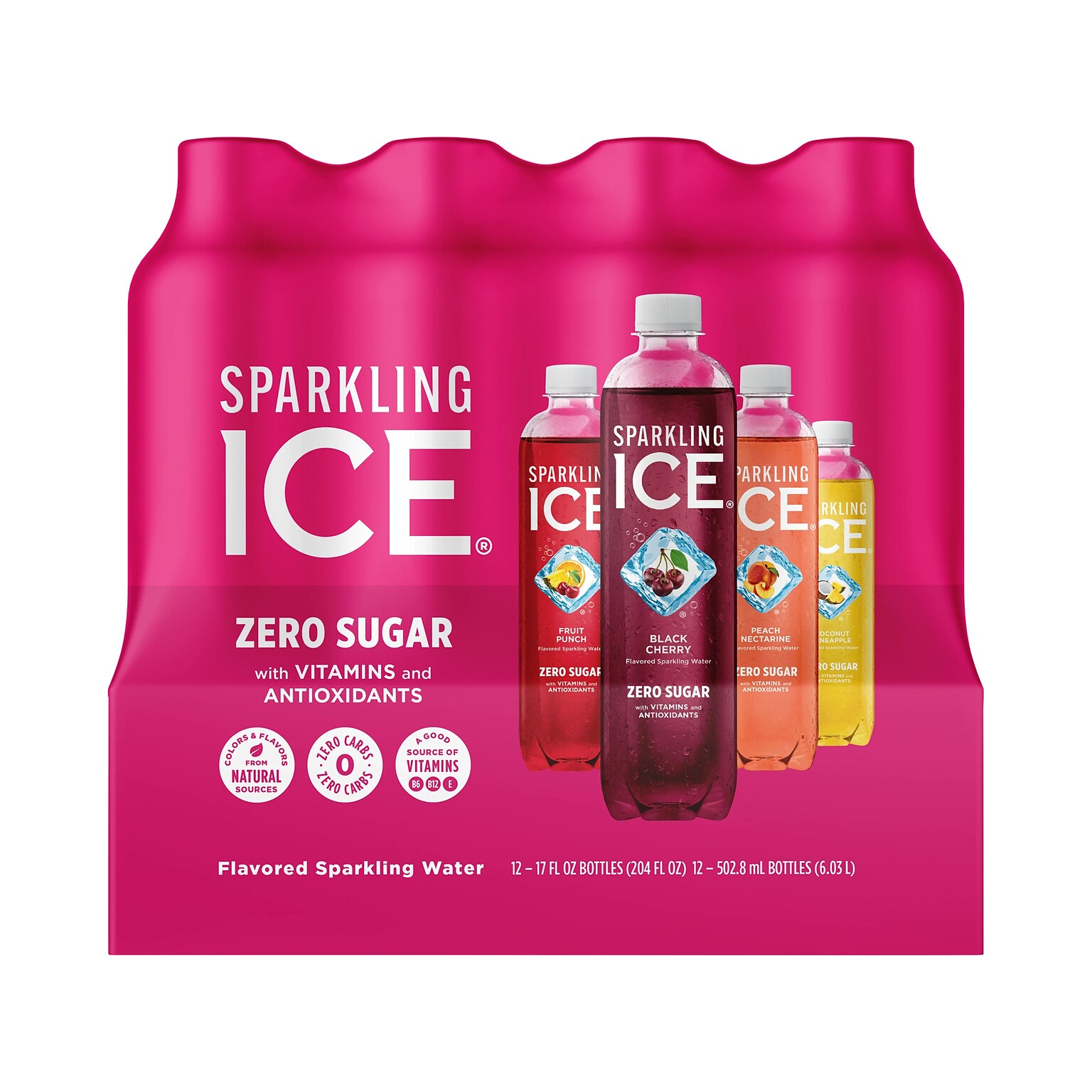 Sparkling Ice Pink Variety Flavored Sparkling Water, 17 oz., 12 Bottles/Carton (FG00432)