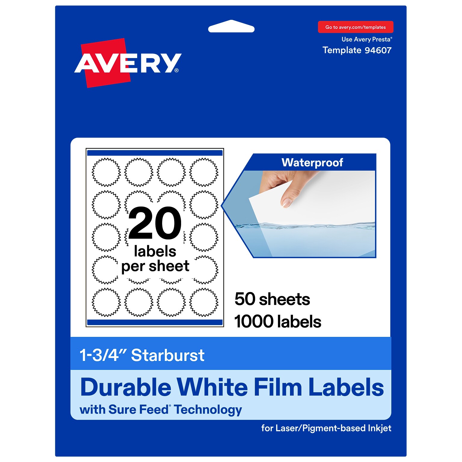 Avery Starburst Laser/Inkjet Burst Multipurpose Labels, 1.75 Dia., White, 1000 Labels/Pack (94607)