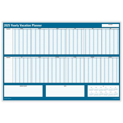 2025 ComplyRight Attendance Tracker 36" x 24" Yearly Dry Erase Wall Calendar, Blue/White (A0101)