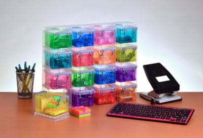 Really Useful Box 0.14 Quart Storage Container with Latching Lid, Plastic, Assorted Colors, Each (0.14 MIXED COLS)