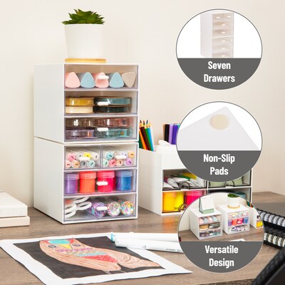 Mind Reader 7-Compartment Plastic Desk Organizer, White, 2/Set (MSORG-WHT)