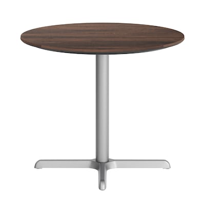 Flash Furniture Acadia 36" Round Wooden Dining Table with X-Base, Dark Brown/Silver Base (STRD36WBRT3030S)