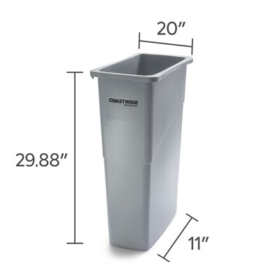 Coastwide Professional™ Slim Plastic Trash Can with no Lid, Gray, 23 Gal. (CW50717)