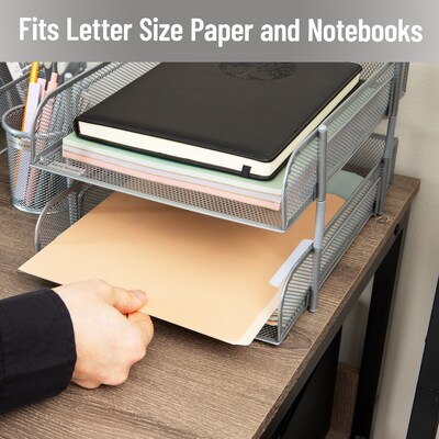 Mind Reader Metal Mesh Front Loading Stackable Letter Tray, Letter/Legal Size, Silver (CSTACK2-SIL)