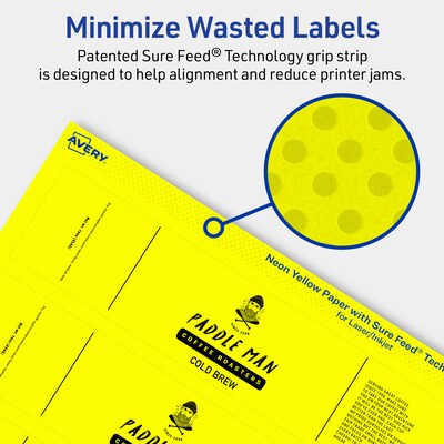Avery Laser/Inkjet Multipurpose Rectangle Labels, 1" x 7", Neon Yellow, 160/Pack (94225)