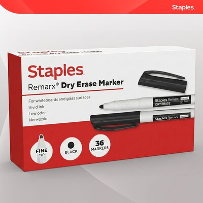 Staples Remarx Dry Erase Marker, Fine Tip, Black, 36/Pack (ST62931)