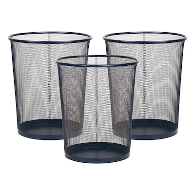 Staples Metal Mesh Trash Can, 4.4 Gallon, Navy Blue, 3/Pack (ST63860)
