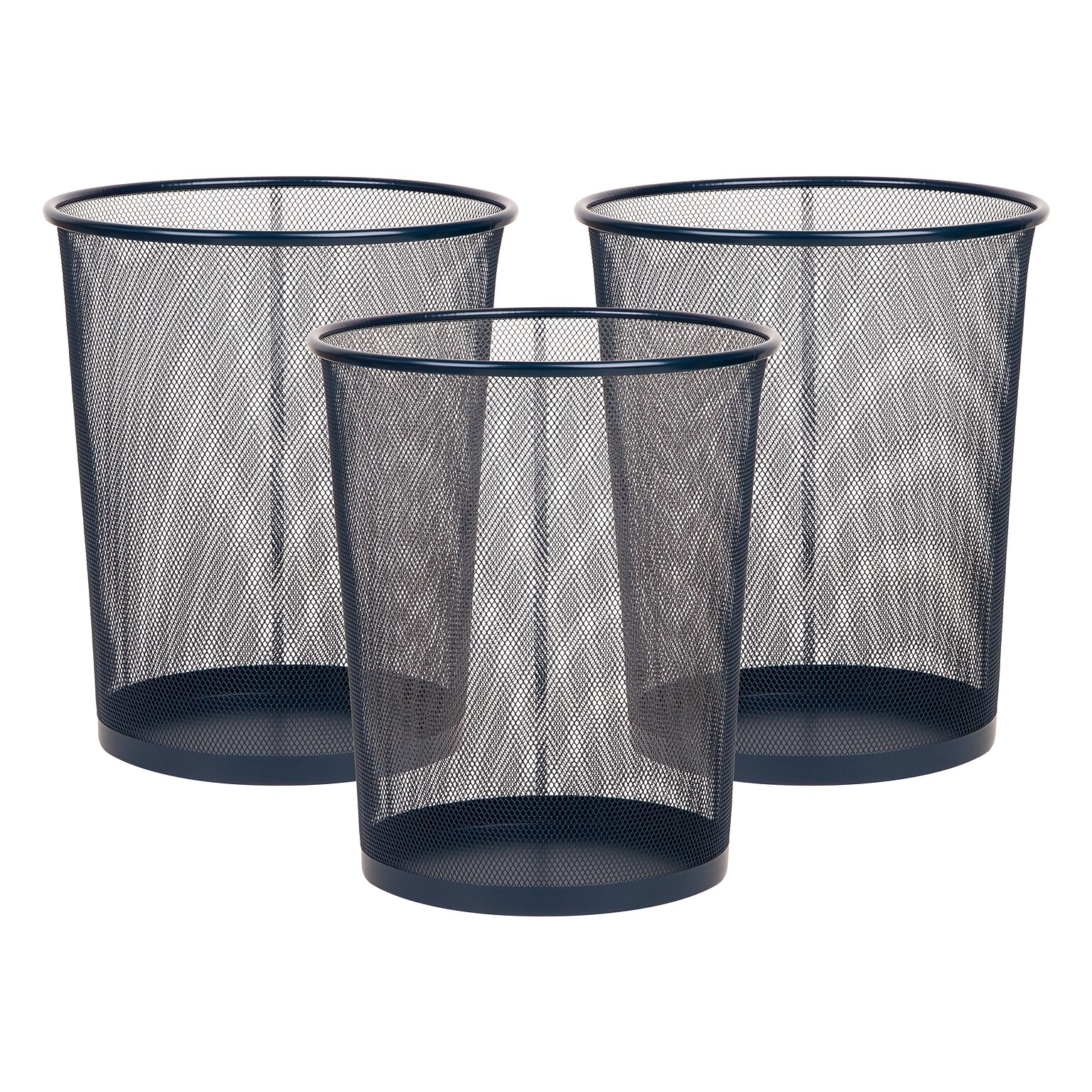 Staples Metal Mesh Trash Can, 4.4 Gallon, Navy Blue, 3/Pack (ST63860)