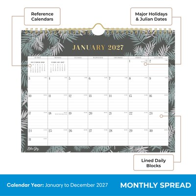 2027 Blue Sky 8.75" x 11" Monthly Wall Calendar, Green/White (164011)