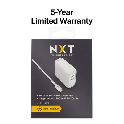 NXT Technologies™ Universal USB-C/USB-A Wall Charger with USB-C Cable, White (NX60448)