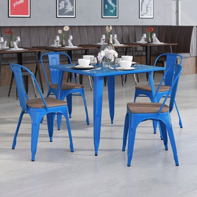 Flash Furniture Luke Contemporary Metal/Wood Stackable Dining Chair, Blue, 4/Pack (4CH31230BLW)