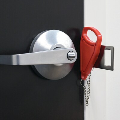 Excello Global Products Metal Portable Door Lock, Silver/Red (SPLS-TRVL-0003)