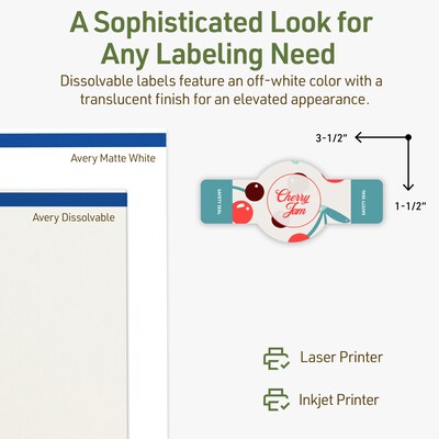 Avery Dissolvable Decorative Edge Multipurpose Labels, 1.5" x 3.5", Off-white, 50/Pack (94122)