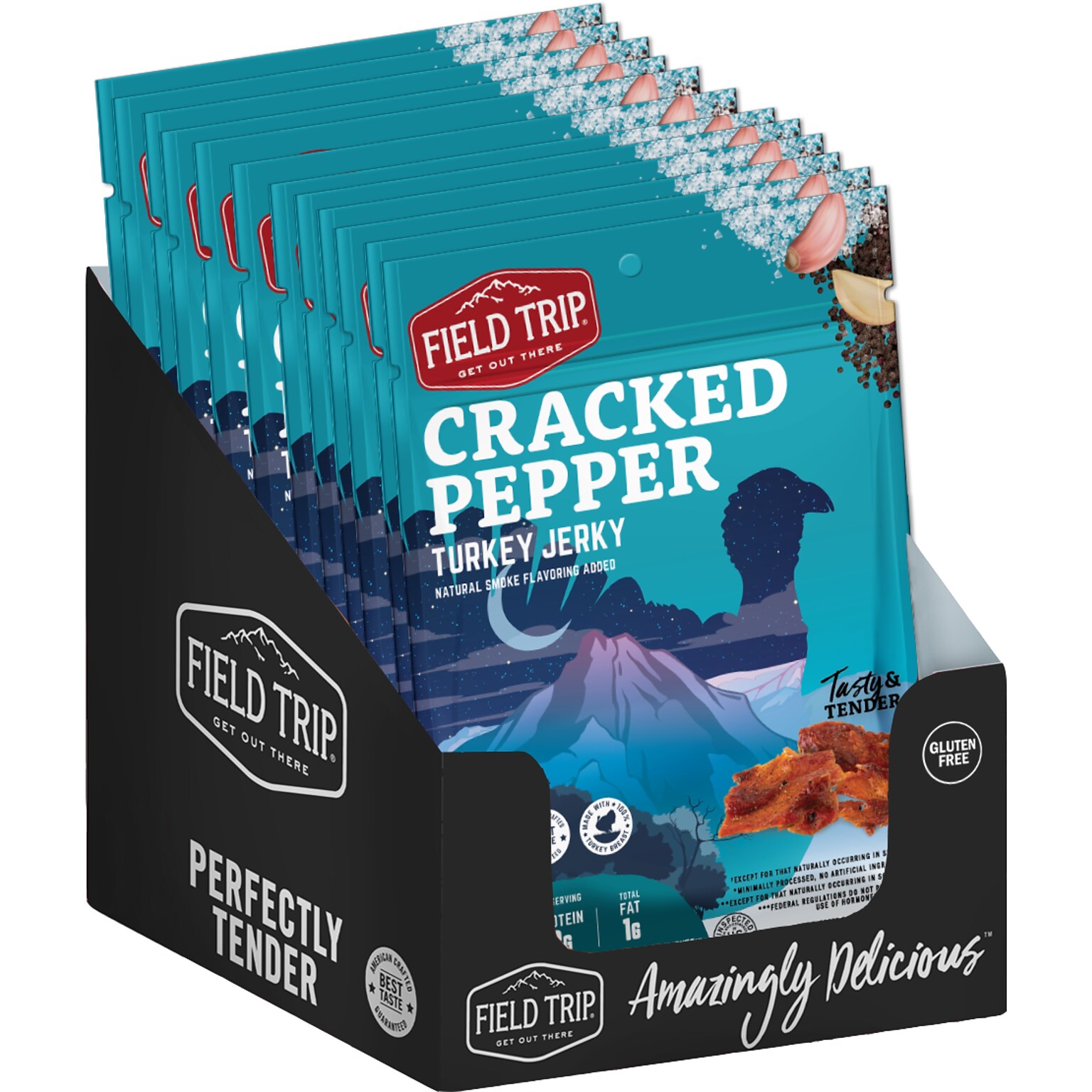 Field Trip Cracked Pepper Turkey Jerky, 1 oz., 12/Carton (FLD00508)