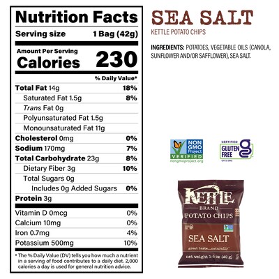 Kettle Brand Gluten Free Sea Salt Potato Chips, 1.5 oz., 24/Box (220-02567)