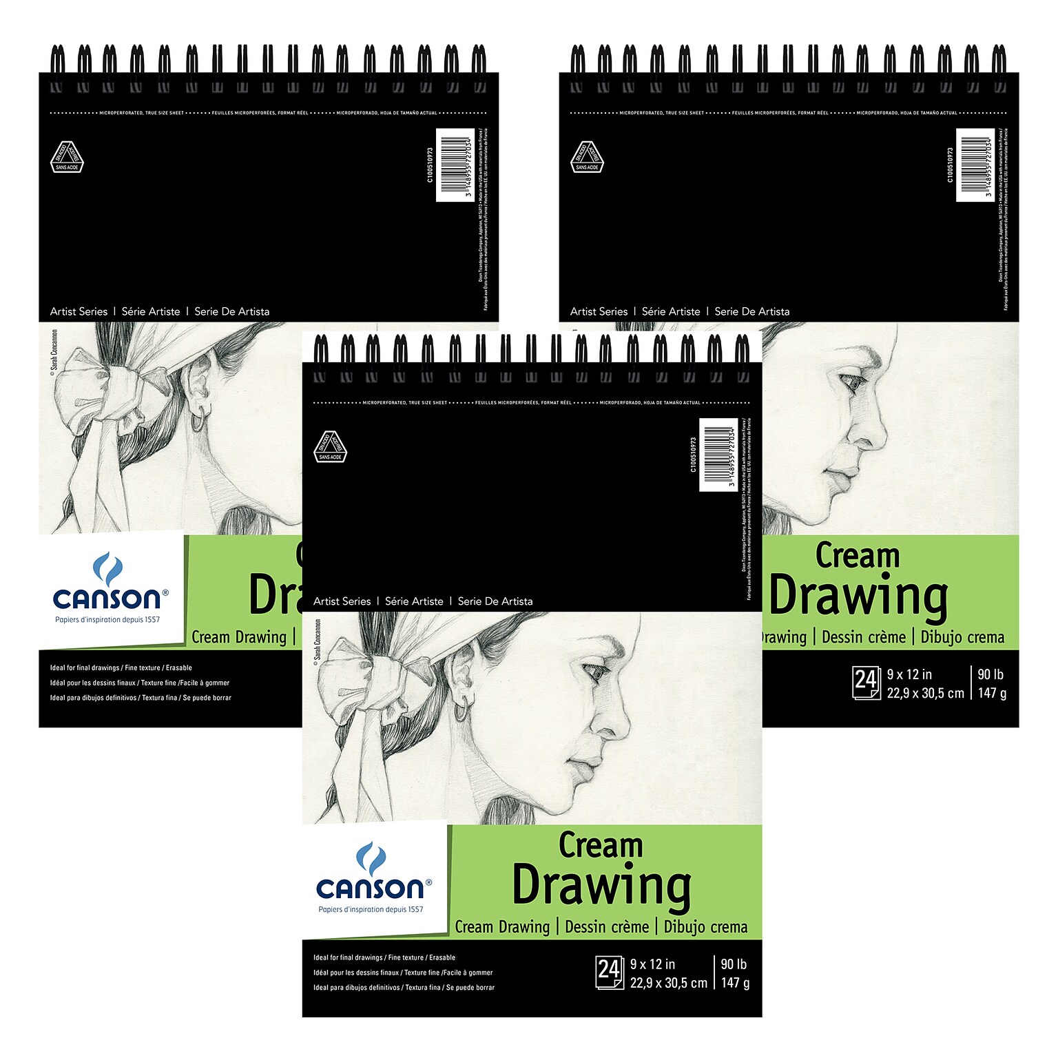 Canson Artist Series 9 x 12 Wire Bound Drawing Pad, 24 Sheets/Pad, 3/Bundle (MCXC100510973-3)