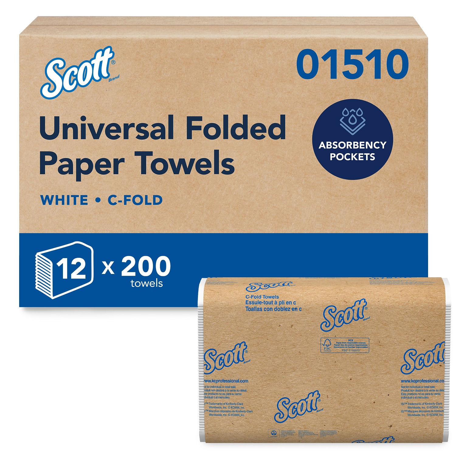 Scott Essential Recycled C-Fold Paper Towels, 1-ply, 200 Sheets/Pack, 12 Packs/Carton (01510)