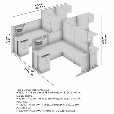 Bush Business Furniture Office in an Hour 63"H x 129"W 4 Person X-Shaped Cubicle Workstation, Hansen Cherry (OIAH007HC)