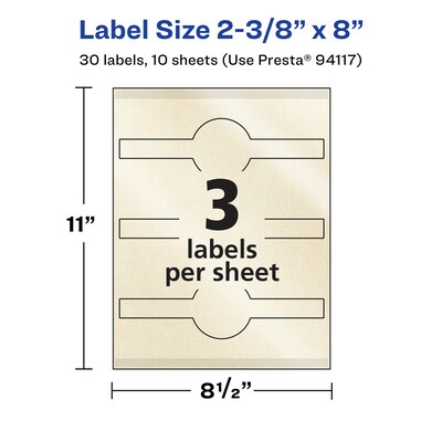 Avery Pearlized Ivory Decorative Edge Multipurpose Labels, 2-3/8" x 8", Ivory, 30/Pack (94117)