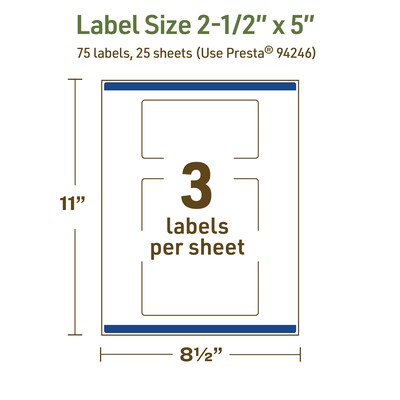 Avery Dissolvable Rectangle Multipurpose Labels, 2.5" x 5", Off-white, 75/Pack (94246)