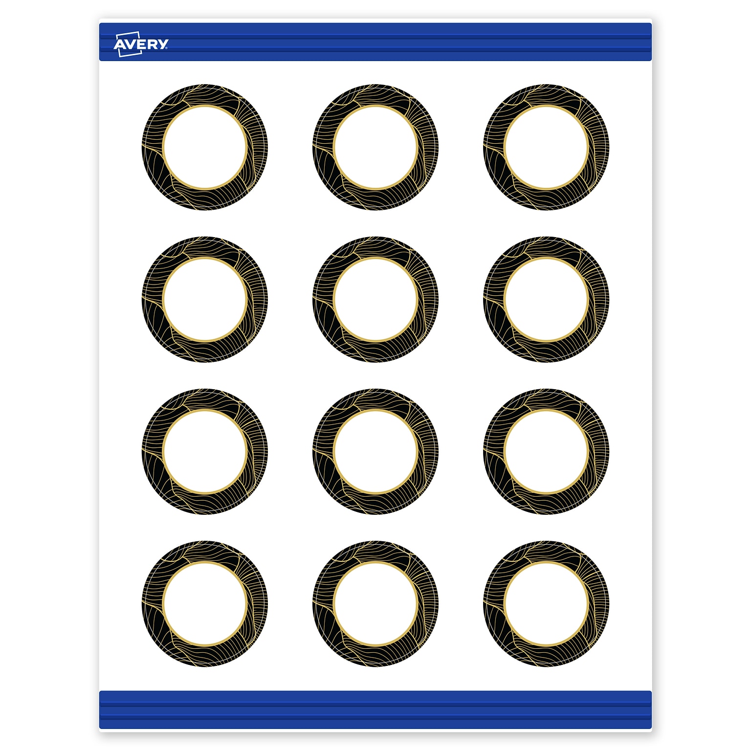Avery Black with Gold Pattern Matte Blank Card, White, 120/Pack (S00-ETN)