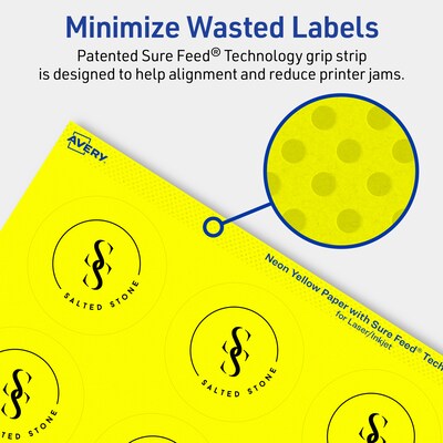 Avery Laser/Inkjet Round Multipurpose Labels, 2.25" Dia., Neon Yellow, 240/Pack (94510)