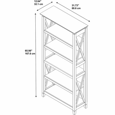 Bush Furniture 66"H 5-Shelf Bookcase with Adjustable Shelves, Washed Gray Laminate (KWB132WG-03)