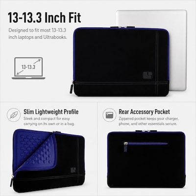 SumacLife 13" Laptop Sleeve, Black/Blue (NBKLEA671)