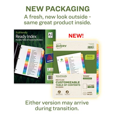 Avery Ready Index Table of Contents EcoFriendly Paper Dividers, A-Z Tabs, Multicolor (11085)